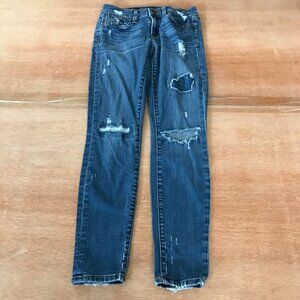 J. Crew Toothpick Jeans Women Size 24 Blue Mid Rise Distressed Destroyed Preppy
